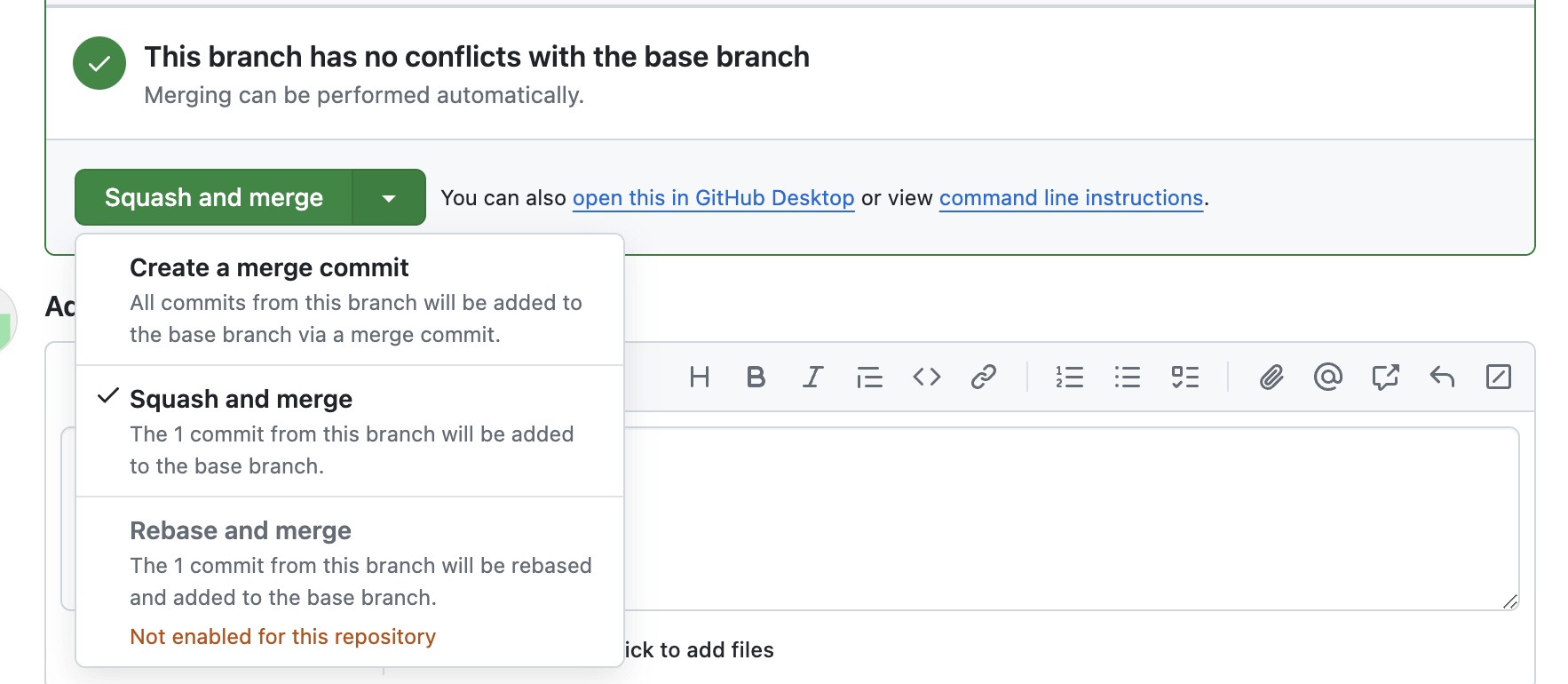 GitHub merge strategy options